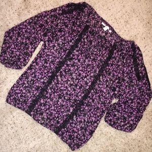 LC Lauren Conrad Boho Peasant Sheer Floral Shirt